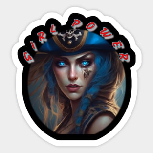 Girl power, blue themed pirate girl Sticker